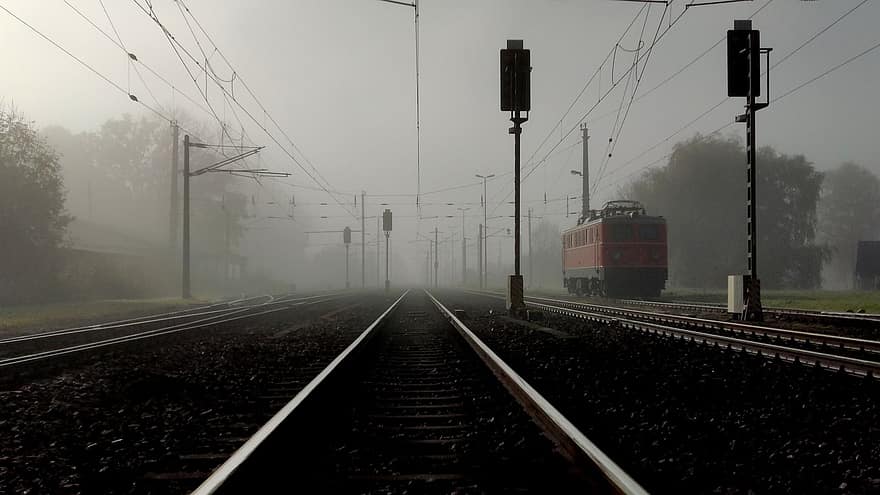 popędzać, pociąg, podróżować, Szyny, turystyka, mgła