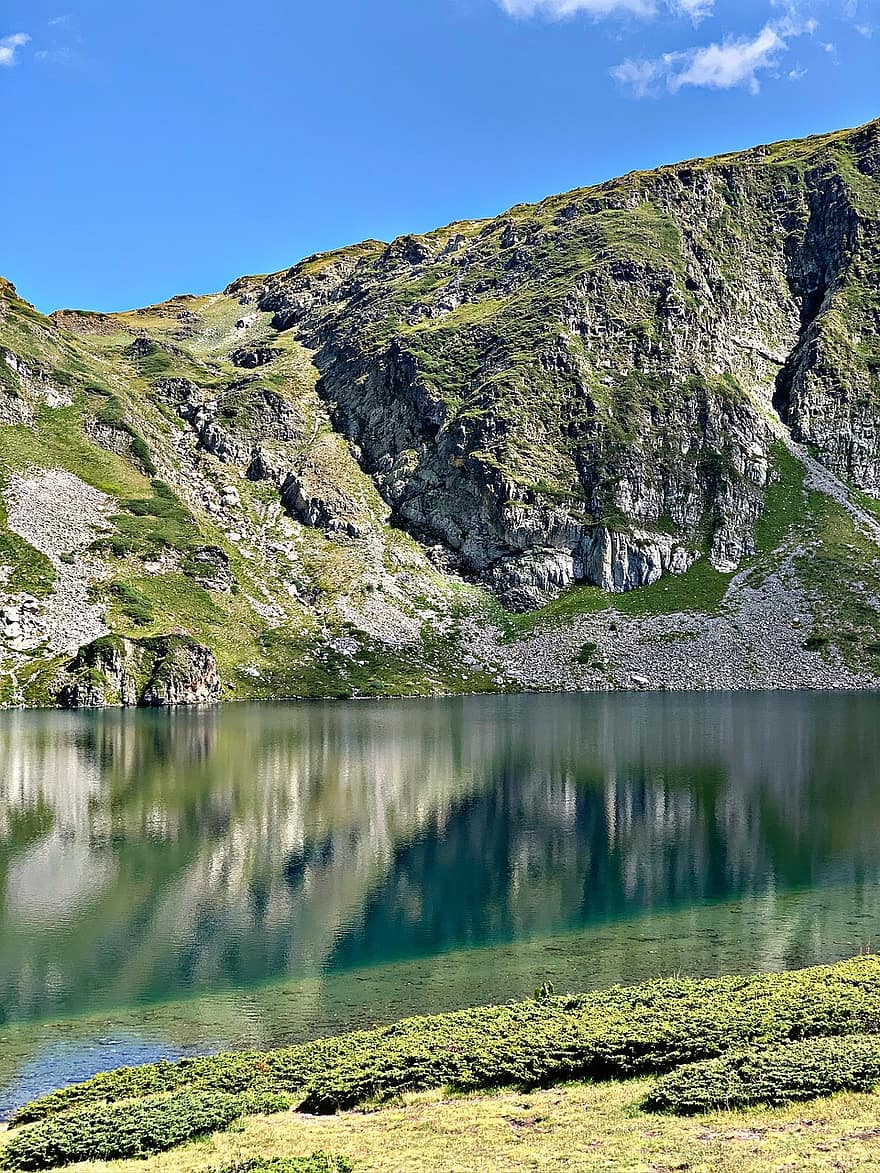 озеро, гірський, рефлексія, дзеркальне відображення, краєвид, природи, води, ріла, болгарія, подорожі, піші прогулянки