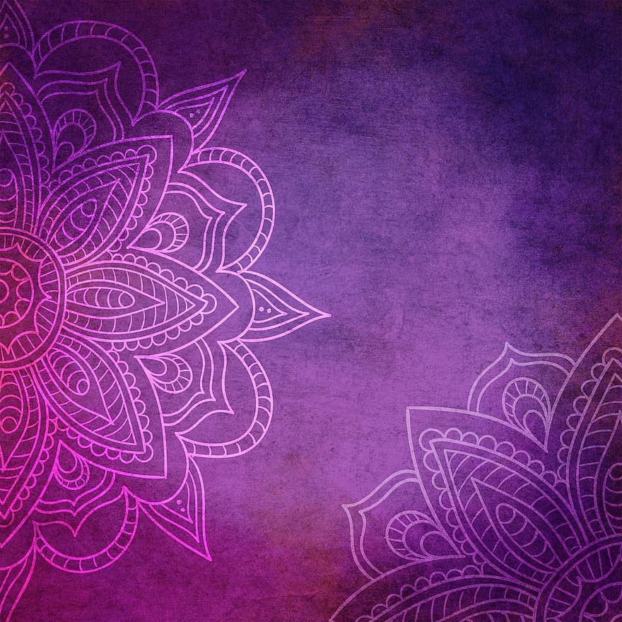 マンダラの背景、紫の、マンダラ、設計、パターン、花、オーナメント、装飾的な、テクスチャ、カラフル、ピンク