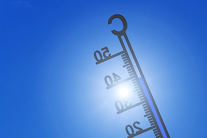 thermometer, zomer, heiss, warmte, zon, temperatuur-, energie, hemel, weer, klimaat, uiterst