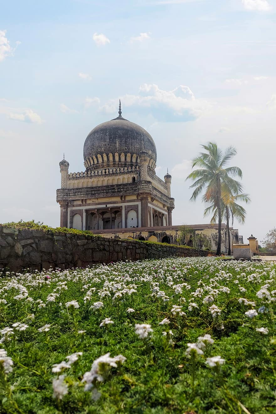 qutb shahi grave, Mohammad Quli Qutub Shahs grav, indien, landskab, mausoleum, natur, Hyderabad, arkitektur, grav, kirkegård, religion