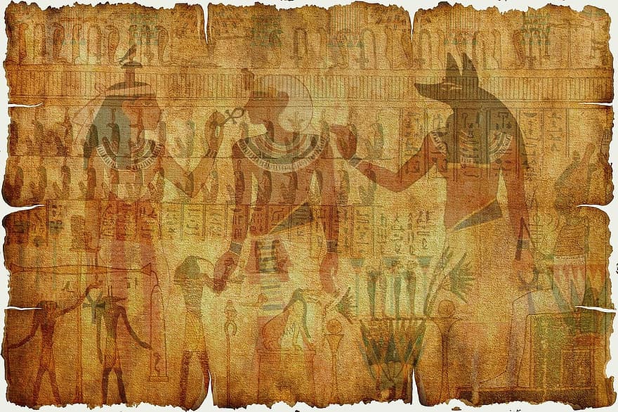 羊皮紙、紙、パピルス、古い、人、エジプト人、設計、おとこ、女性、祭司、アーティファクト
