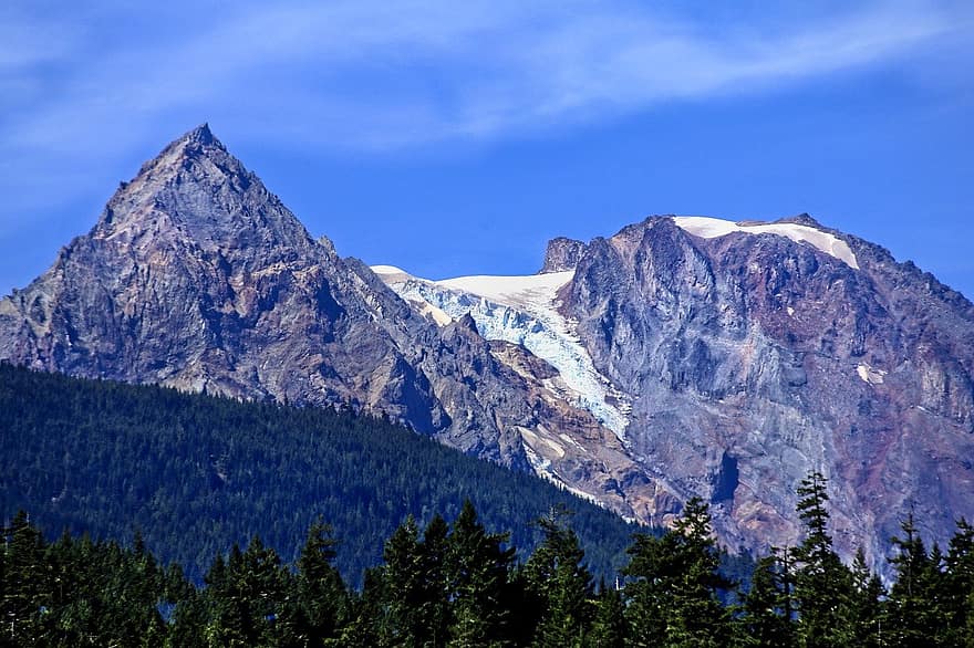 mountains, snow, glacier, mountain, nature, outdoors, mountain peak, landscape, blue, mountain range, forest