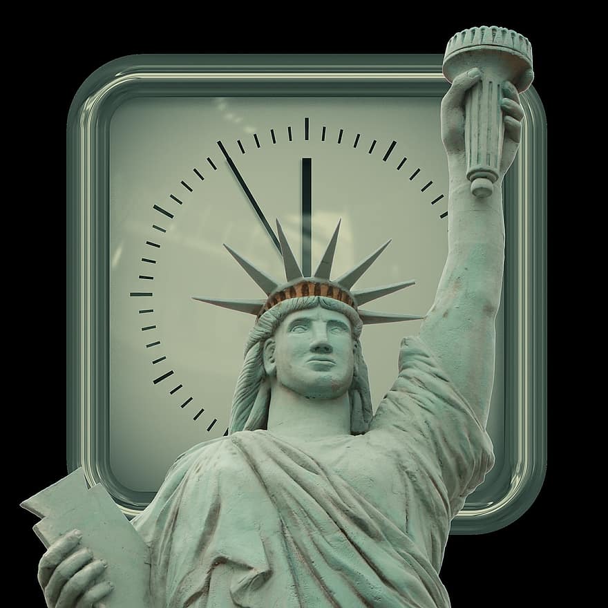Clock, Statue Of Liberty, Minutes, dom, Silhouettes, Seconds, Pointer, Armageddon, Time