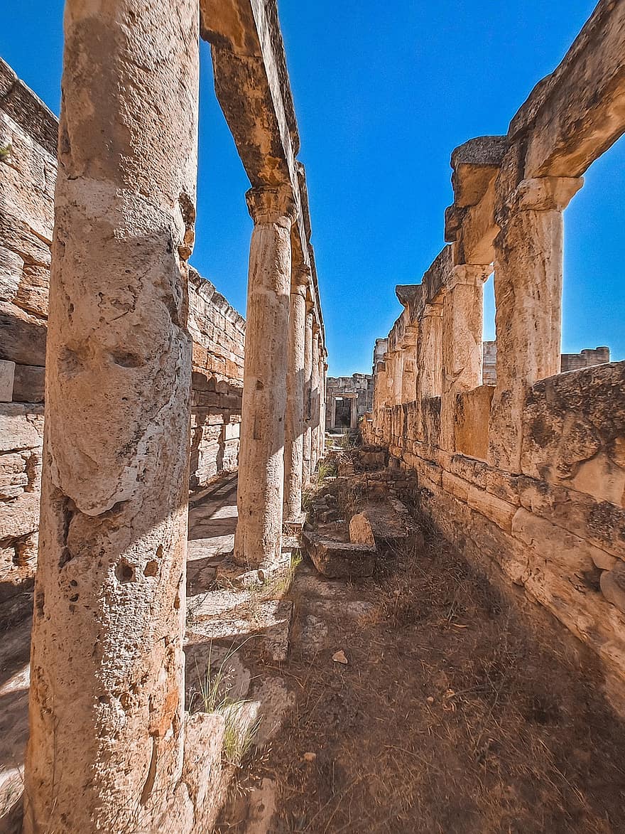 kolommen, ruïnes, oude, Turkije, hierapolis