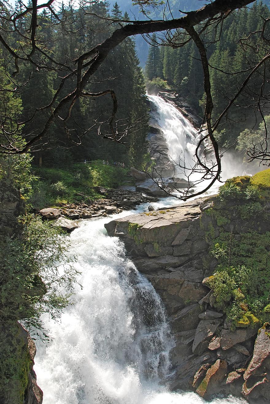 Wasserfall, Wald, fließen, Berge, Gebirgsbach, Rock, Baum, Wasser, Landschaft, fließend, fallen