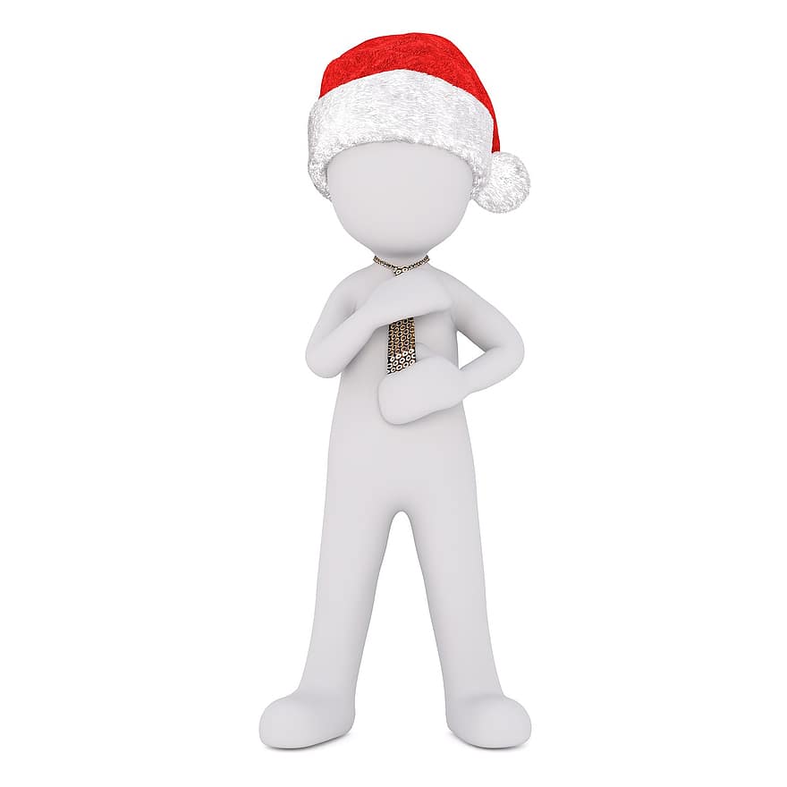 λευκό αρσενικό, απομονωμένος, 3d μοντέλο, Χριστούγεννα, santa καπέλο, ολόσωμος, λευκό, 3d, φιγούρα, γραβάτα, επιχειρηματίας