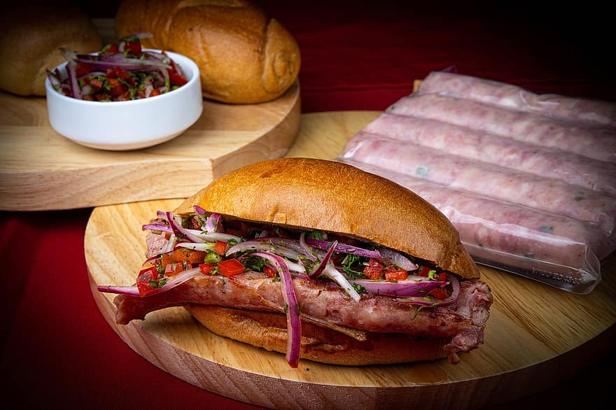 Choripan, Chorizo ​​Hot Dog Sandwich, Chorizo ​​Hot Dog, kød, mad, måltid, bøf, svinekød, brød, sandwich, grillet