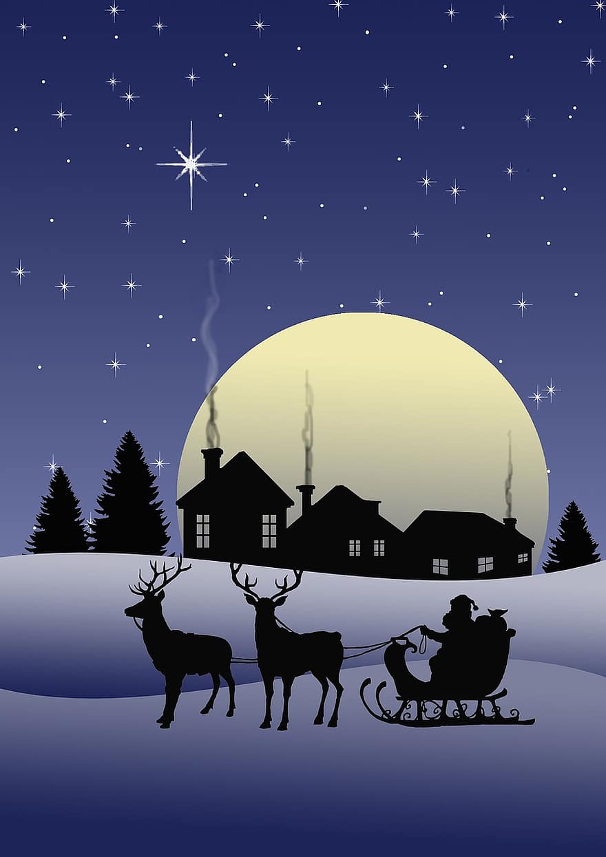 Коледа, пързалка, Северен елен, нощ