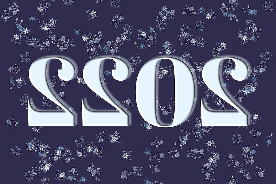 nyår, år, 2022, snö, snöflingor, stjärnor, himmel, midnatt, firande, fest, marinblå