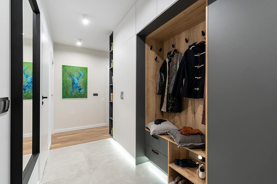 lemari pakaian, cermin, koridor, pakaian, berjalan di, berjalan di lemari, desain interior