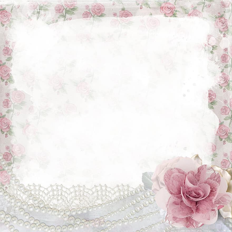 Hintergrund, Scrapbooking, Rosen, Rosa, Perlen, Hochzeit, romantisch, Blume, alt, Jahrgang, Antiquität
