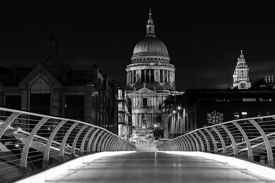 jembatan milenium, gedung parlemen, London, tepi selatan, Katedral St Pauls, paparan panjang, Arsitektur, parlemen, tengara, jembatan, pariwisata