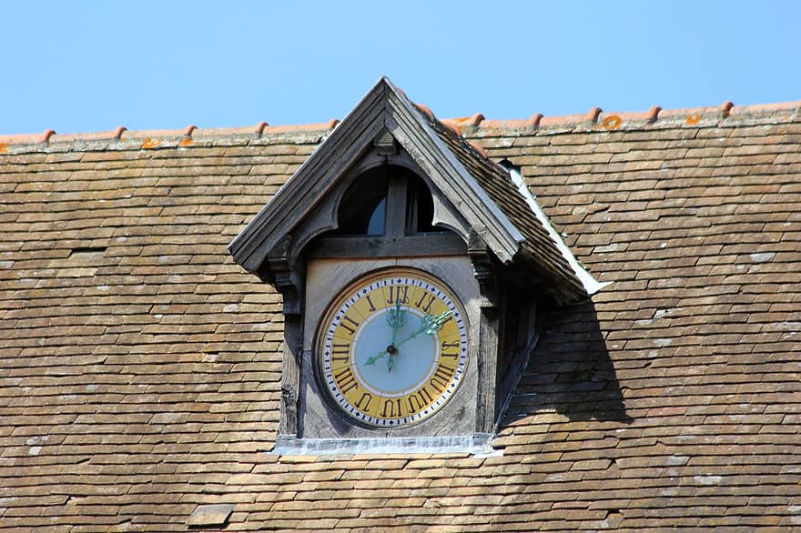 kościół, zegar, dach, okno, czas, dachówka, drewno, religia, budynek