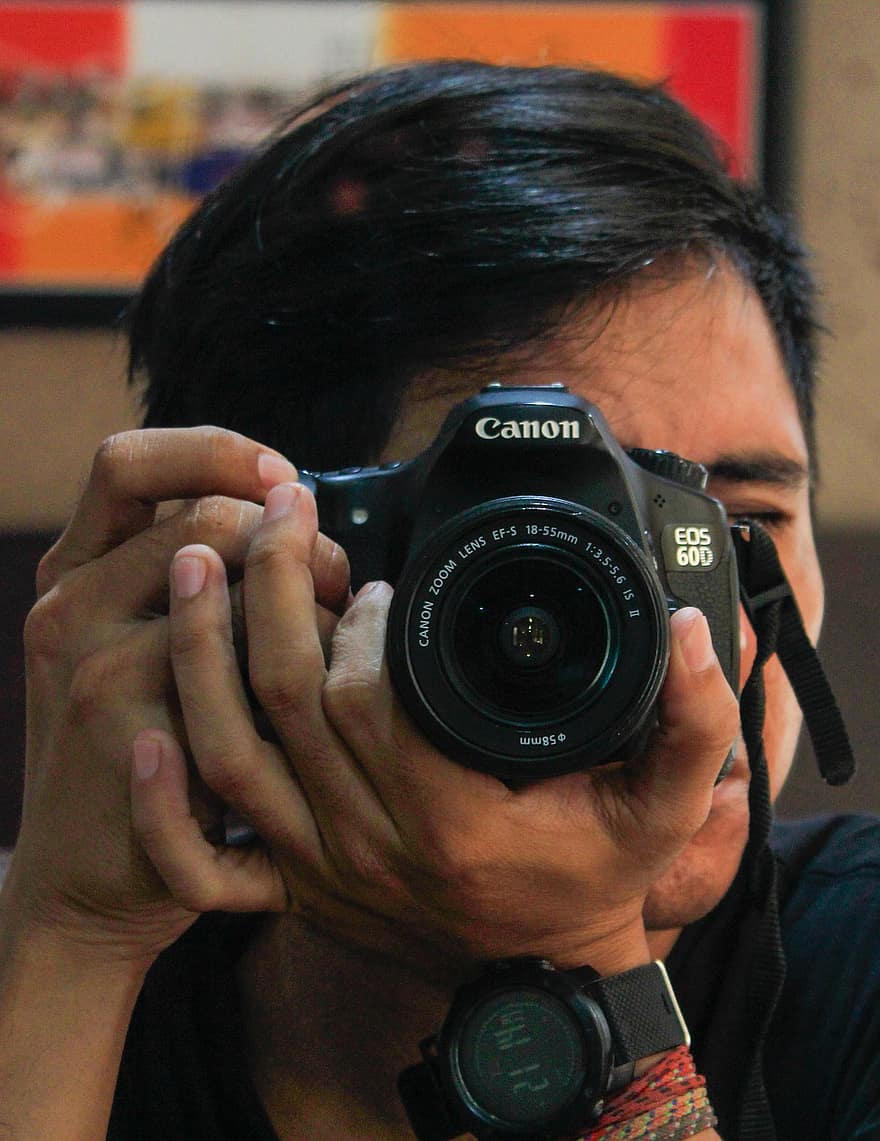 Fotoaparát, fotografování, fotograf, muž, osoba, zrcadlo, objektiv, digitální fotoaparát, dslr