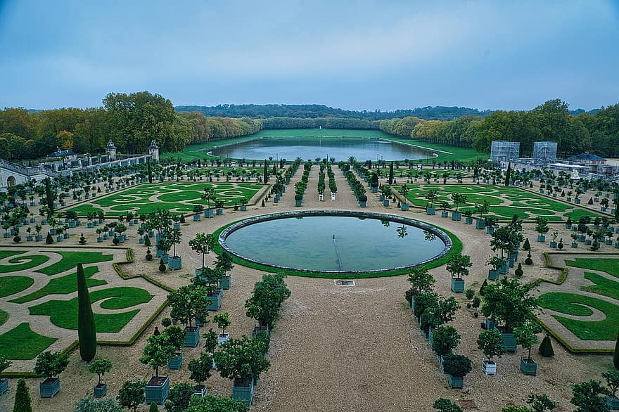 Versililles、宮殿の庭、庭園、池、湖、植物、中庭、歴史的な、観光の名所