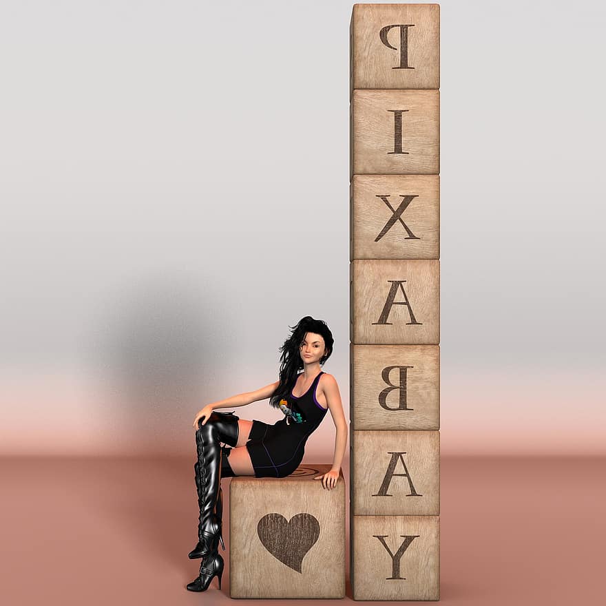 kvinne, pixabay, byggeklosser, tre, spille, tre byggeklosser, bygget, figur