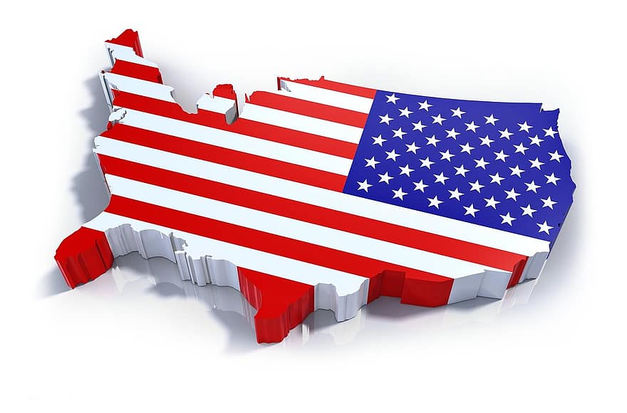 Америка, карта, държава, САЩ, изолиран, триизмерен, флаг, география, нация, национален, север