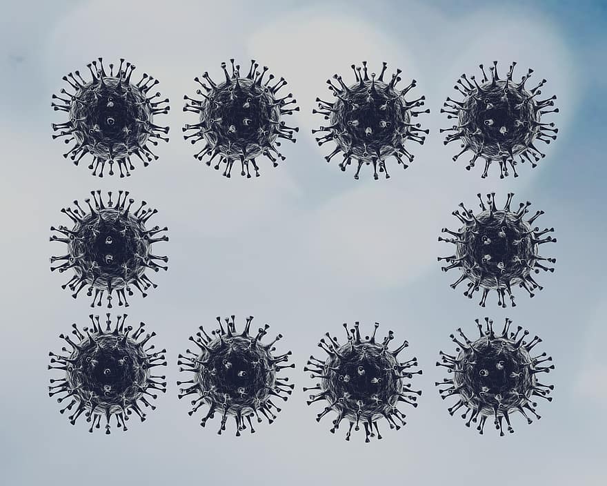 coronavirus, representació, 3d, render, virus, bacteris, covid-19, fons, textura, teló de fons, verd