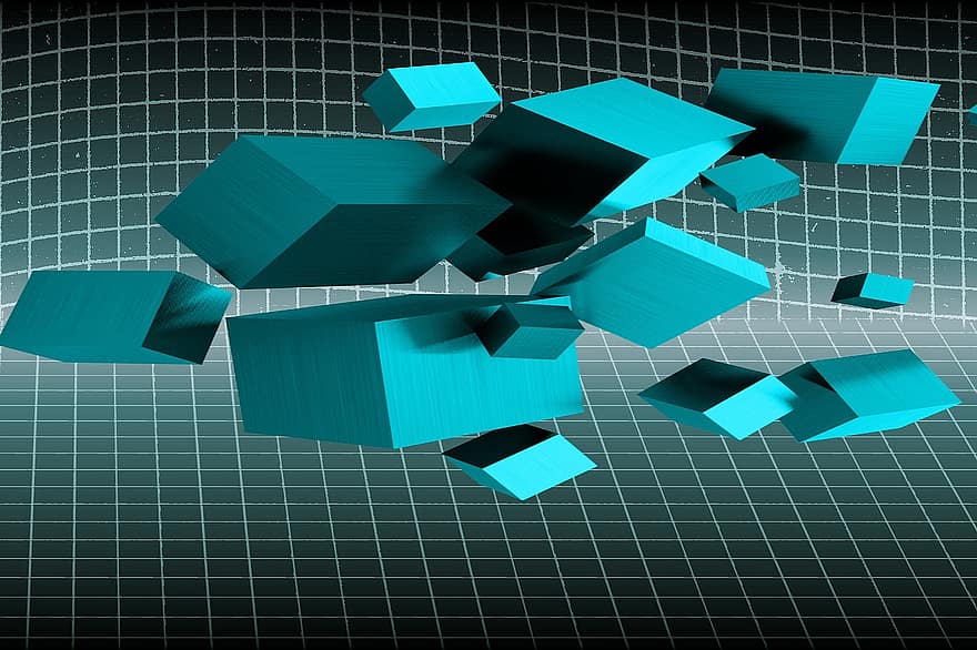 fons, cub, quadrats, quadrícula, modern, blau, forma de cub, disseny, quadrat