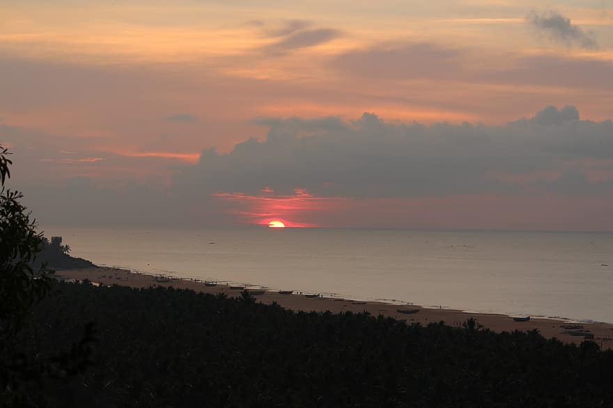 solnedgang, Kerala, goa, natur, rejse, landskab, solopgang