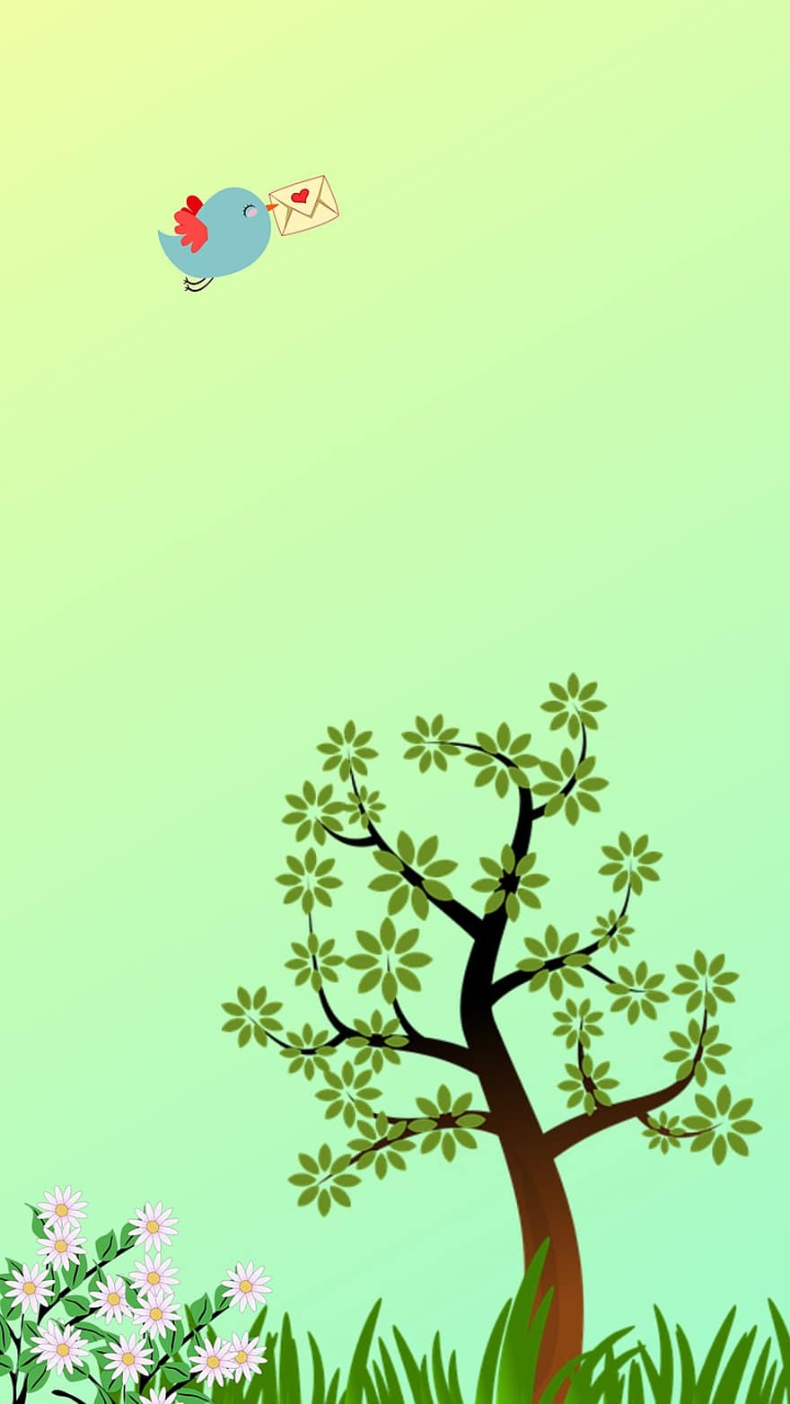 Bird, Love Letter, Drawing, Sketch, Nature, Scenery, Spring, Iphone Wallpaper, vector, illustration, grass
