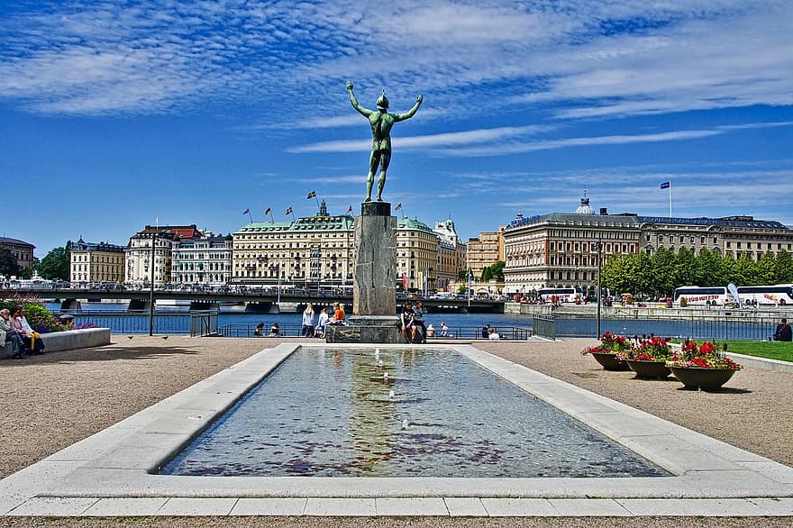 statuja, ostā, osta, mākslinieciski, arhitektūra, grand, Zviedrija