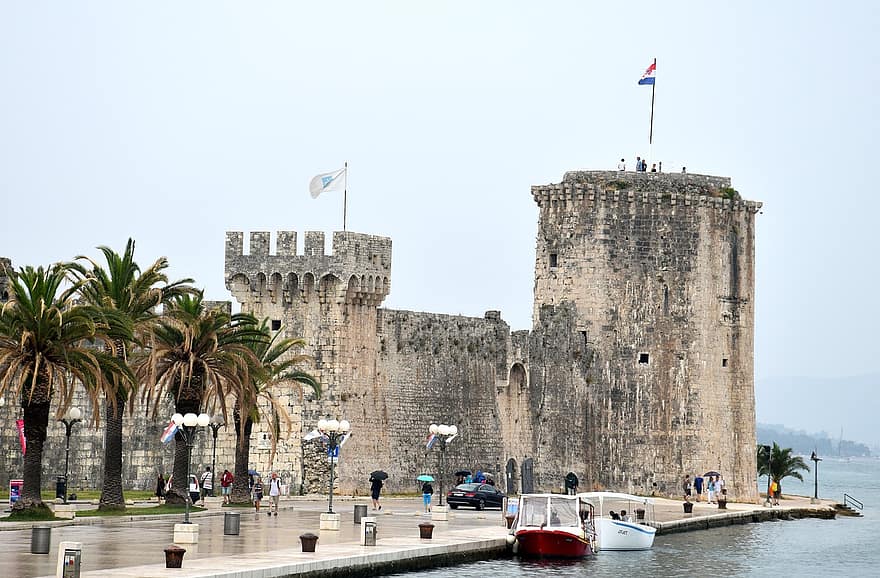castelo, Palma, medieval, torre, construção, bandeiras, barcos, Palmeiras, Europa