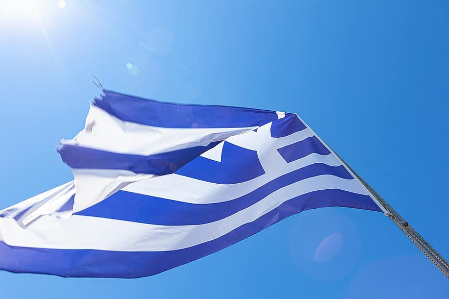 flagg, blå, hvit, hjemland, nasjonal, dom, Hellas, hav
