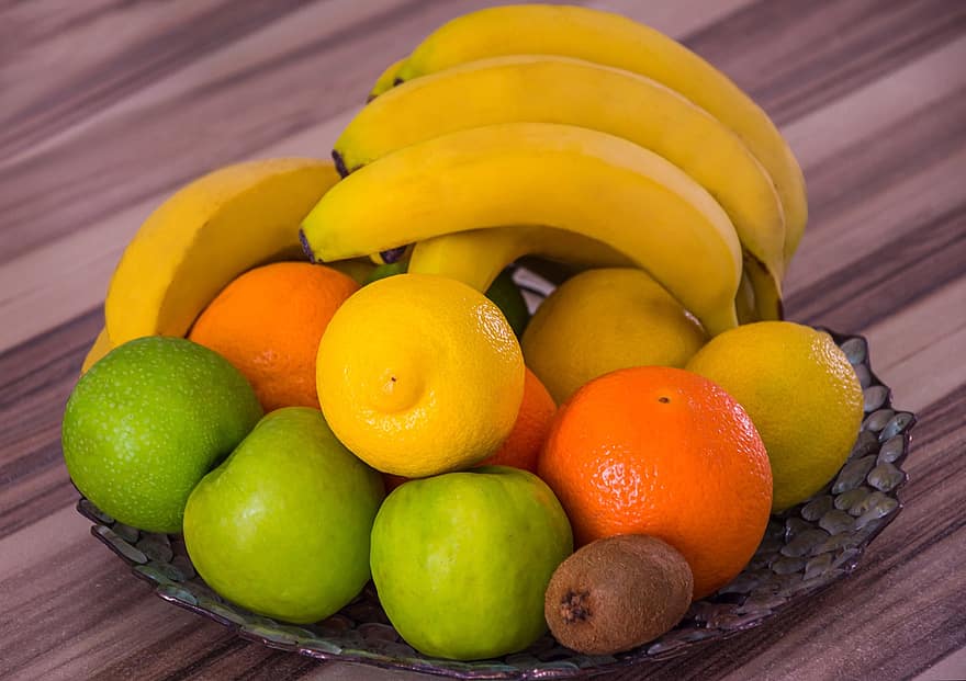 frutas, comida, sano, vitaminas, plátano, naranja, manzana, limón, kiwi, Fresco, orgánico