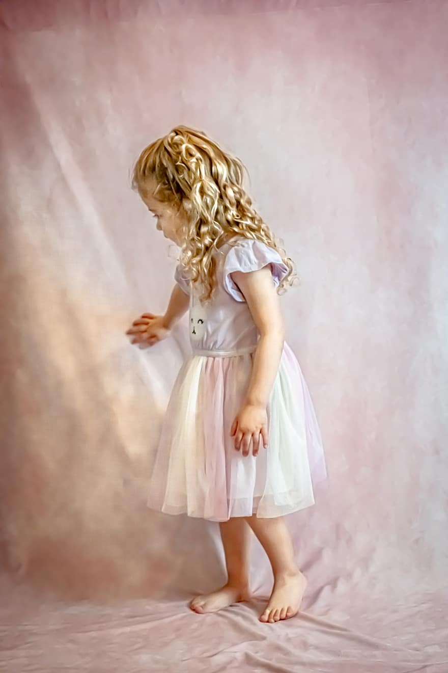 lille pige, krøller, lille barn, studie, Photo shoot, portræt, renæssance, barn, nuttet, lille, barndom