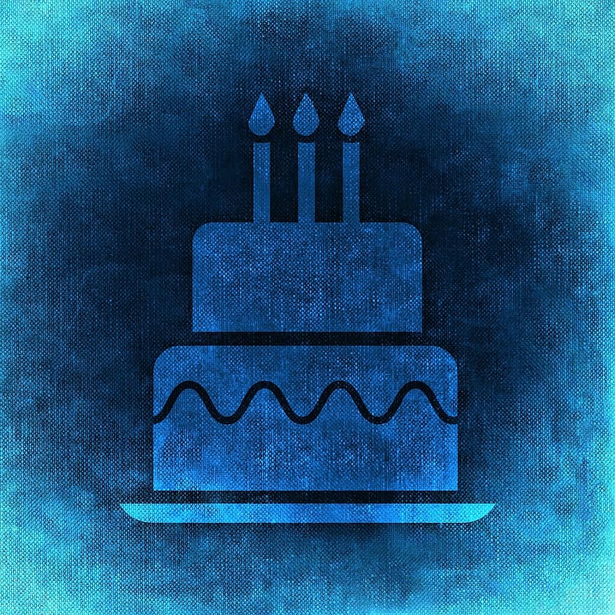 születésnap, torta, absztrakt, kék, üdvözlőlap, gyertyák