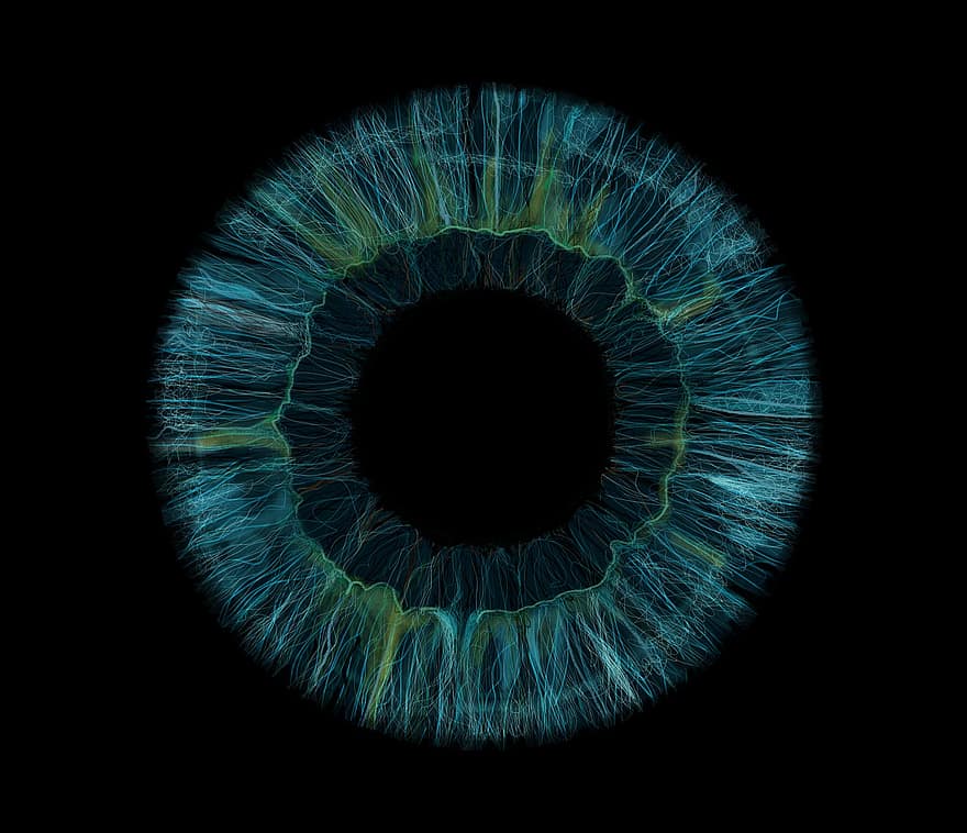 Eyes, Iris, Pupil, Art, Black Blue, abstract, pattern, blue, backgrounds, circle, fractal
