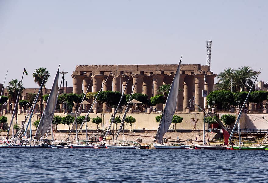 tempel, skibe, Luxor, kolonner, by, nile, antik, arkæologi