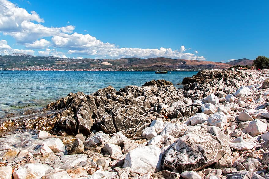 Croacia, playa, rocas, mar, vacaciones