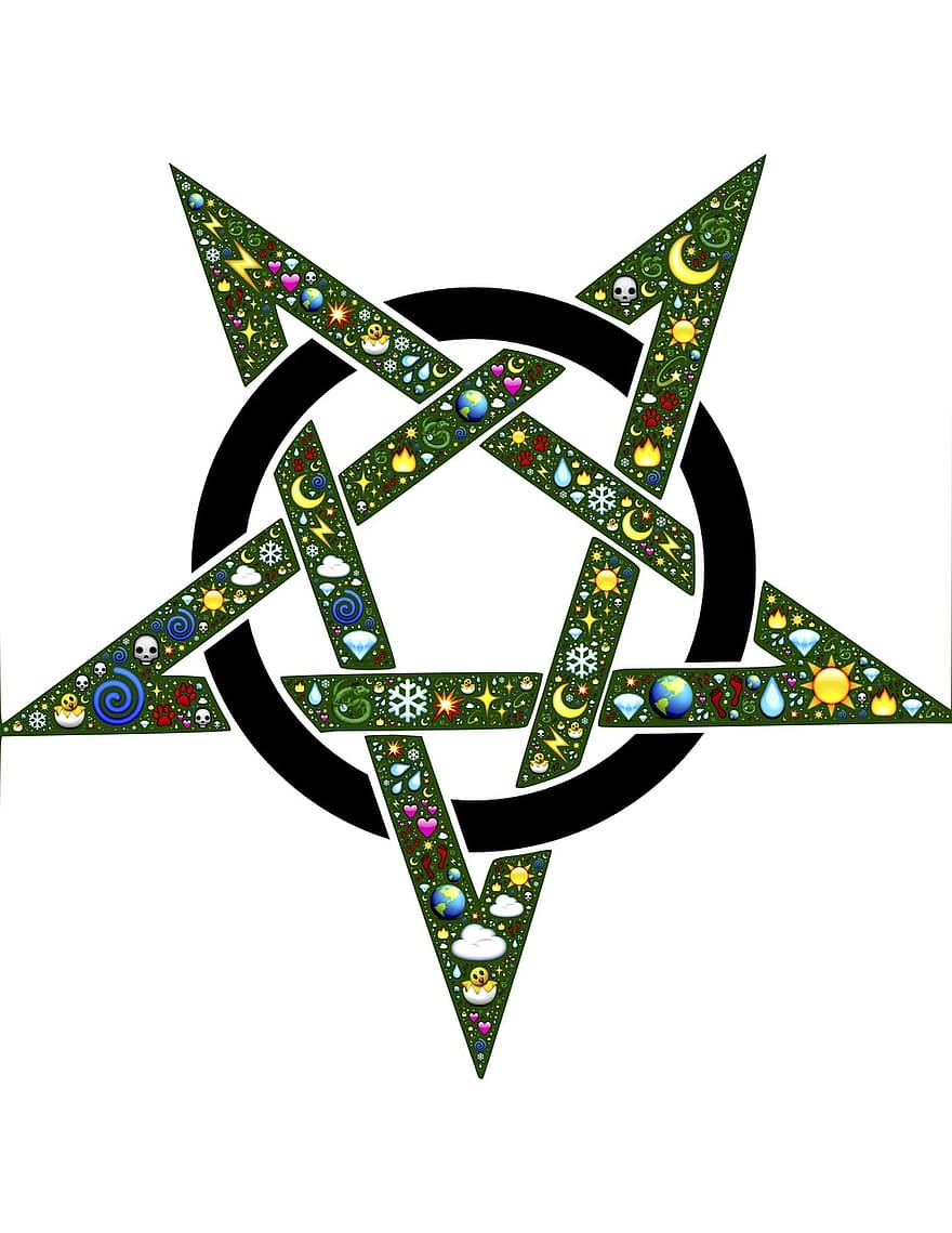pentagram, emoji, natur, mystisk, magisk, wicca, hednisk, symbol, stjärna, cirkel