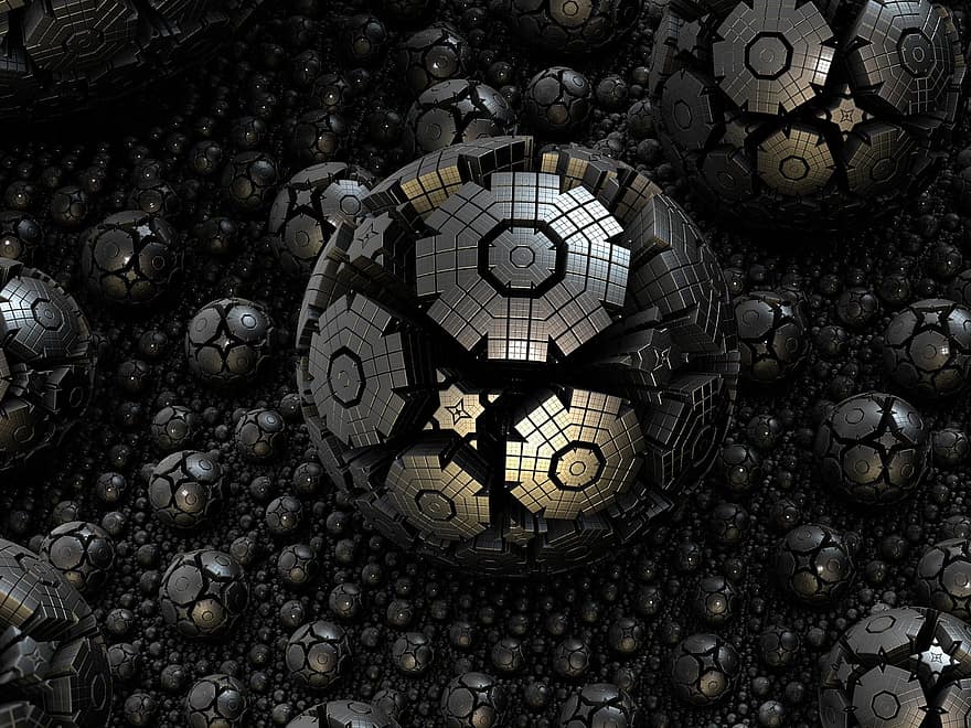 fractal, esfera, acero, 3d, estructuras, Complicado, complejo, futurista