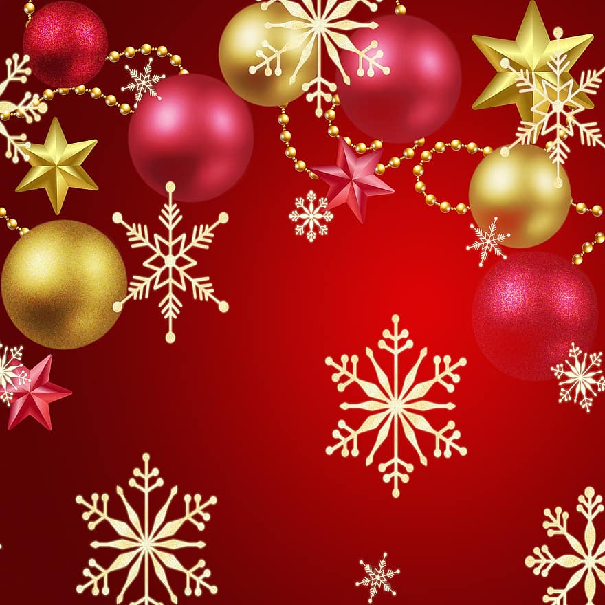 Коледна цифрова хартия, Коледа фон, снежинки, топки, орнаменти, звезди, червен, Коледа, бял, лексикони, идване