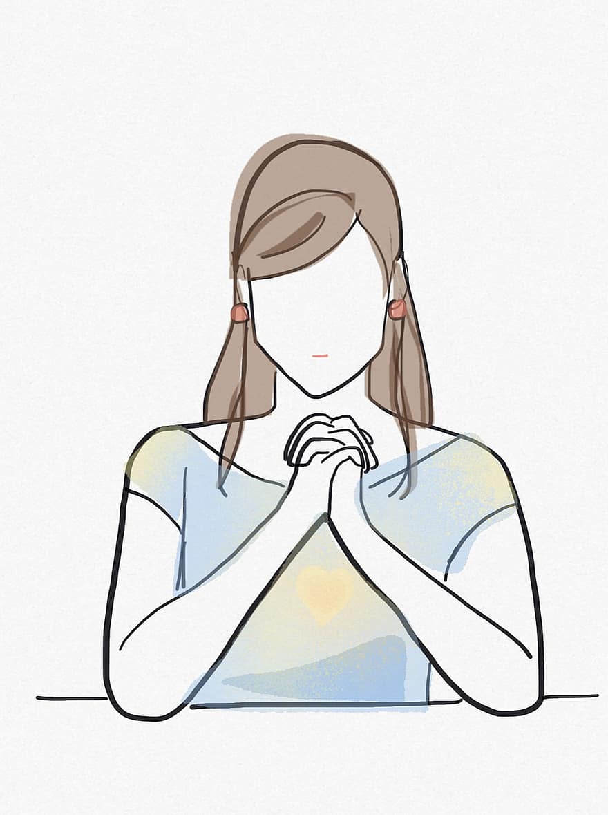 Praying, Female, Prayer, Hope, Woman, Drawing, Sketch, Faith, women, vector, illustration