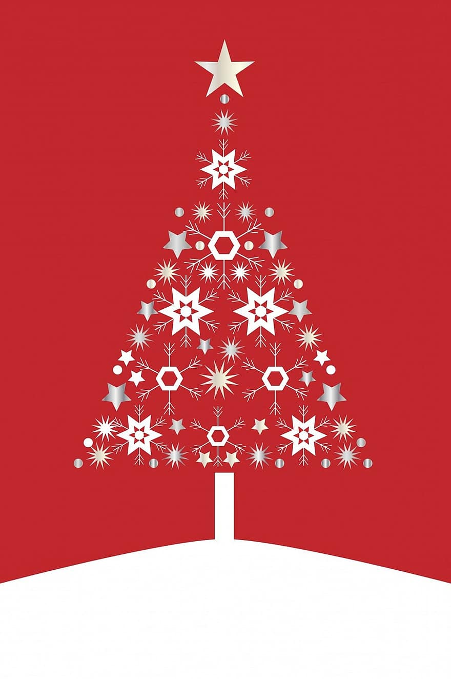 Nadal, arbre, arbre de Nadal, modern, targeta, plantilla, art, floc de neu, flocs de neu, estrella, estrelles