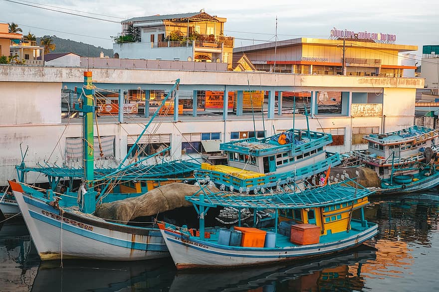 río, barcos, Asia, Vietnam
