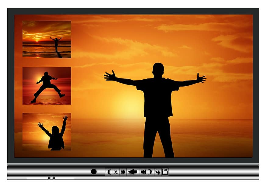 silhouette, uomo, abbraccio, gioia, tramonto, editing cinematografico, montaggio video, post produzione, Compressione video, Software video, Software