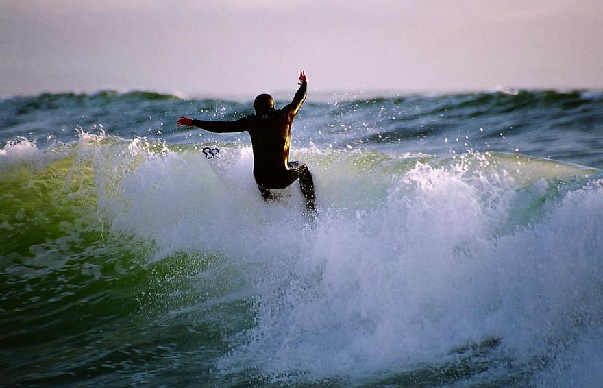 Surfen, Wellen, Mann, Surfer, Surfbrett, Ozean, Oregon Küste, Strand, Meer, Sommer-, Sport