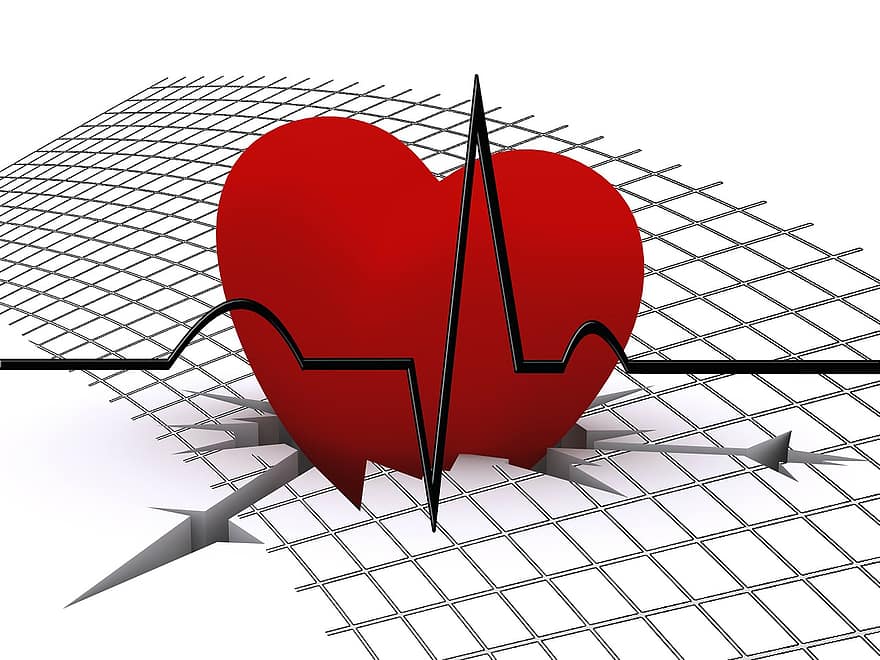 jantung, melengkung, retak, ekg, kesehatan, nadi, frekuensi, denyut jantung, penyakit, medis, sehat