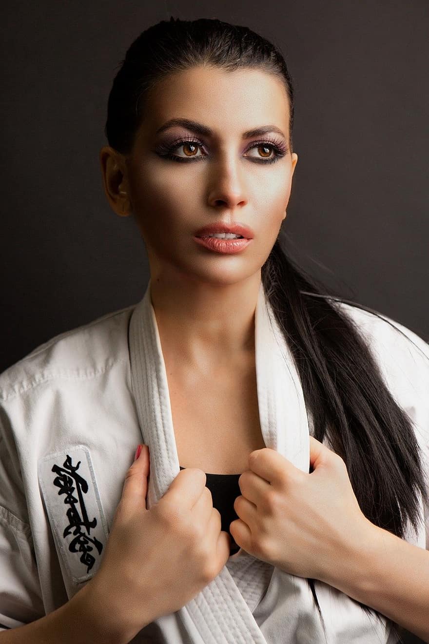 femeie, model, karate, taekwondo, sportiv, luptă, portret, pune, stil, Modă, care prezintă