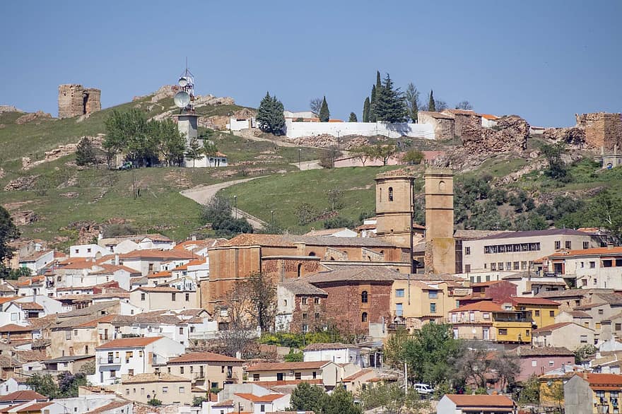 by, landsby, reise, turisme, Europa, Alcaraz, Albacete, arkitektur, berømt sted, tak, bybildet