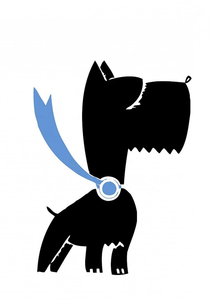 cane, scozzese terrier, scottie, terrier, cartone animato, carina, divertimento, nero, silhouette, arte, isolato