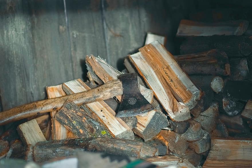 брадва, дърва за горене, инструмент, дървар, дървен материал, нарязано дърво, трупи