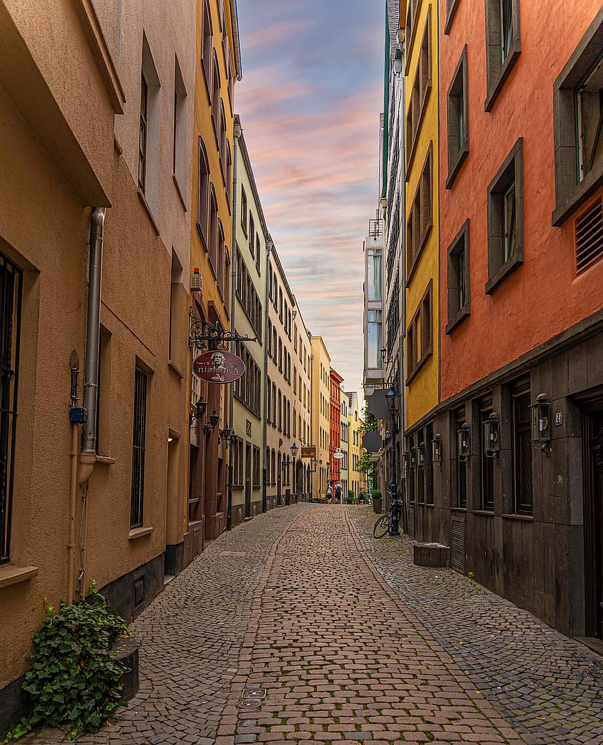 улица, сгради, калдъръм, алея, калдъръмена улица, тухлен път, път, архитектура, Кьолн, Германия, град