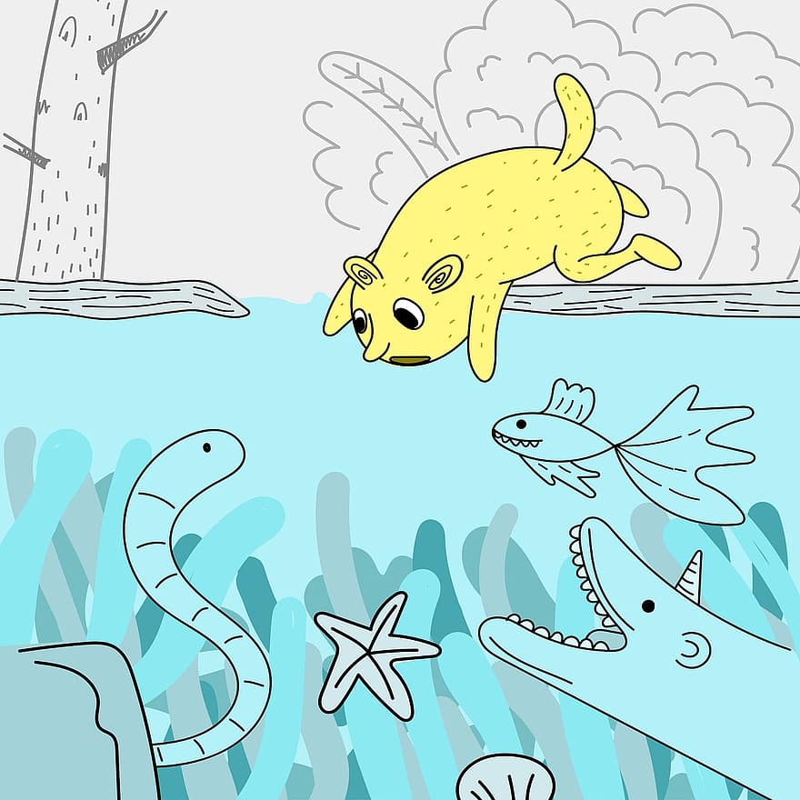 dyr, under vann, dyrehage, akvatisk, hav, søt, dyreliv, moro, natur, tegnefilm, vennlig
